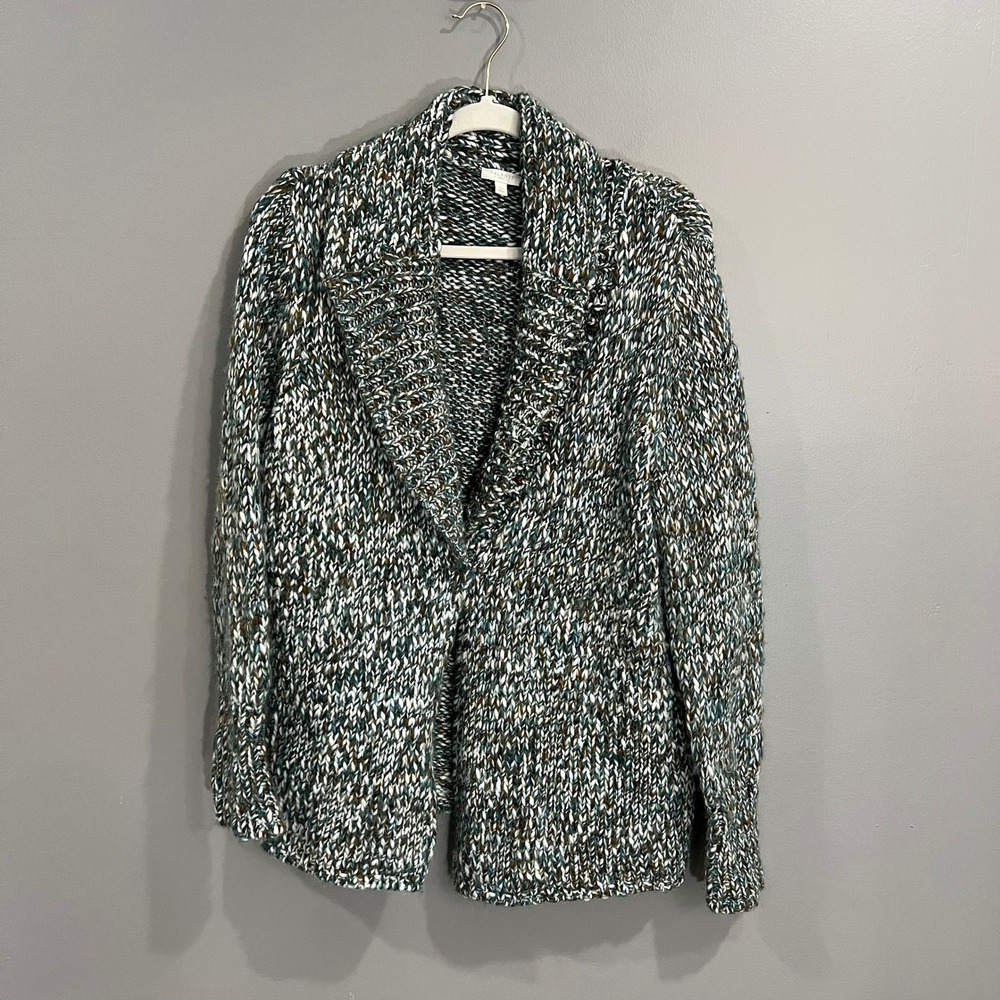 Talbots Cardigan Sweater Womens 2X Teal Marled Wool Alpaca Shawl Collar Great